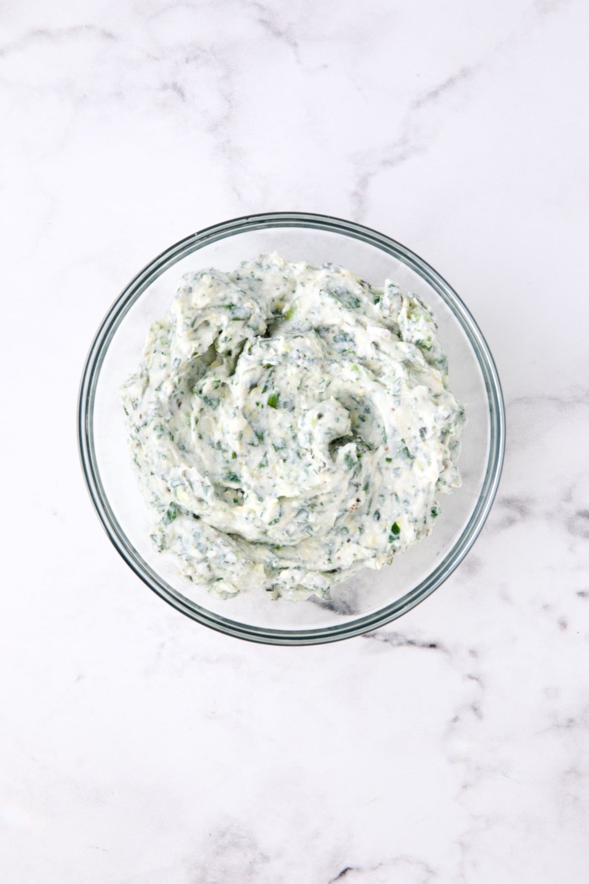 Ricotta blend in glass bowl.